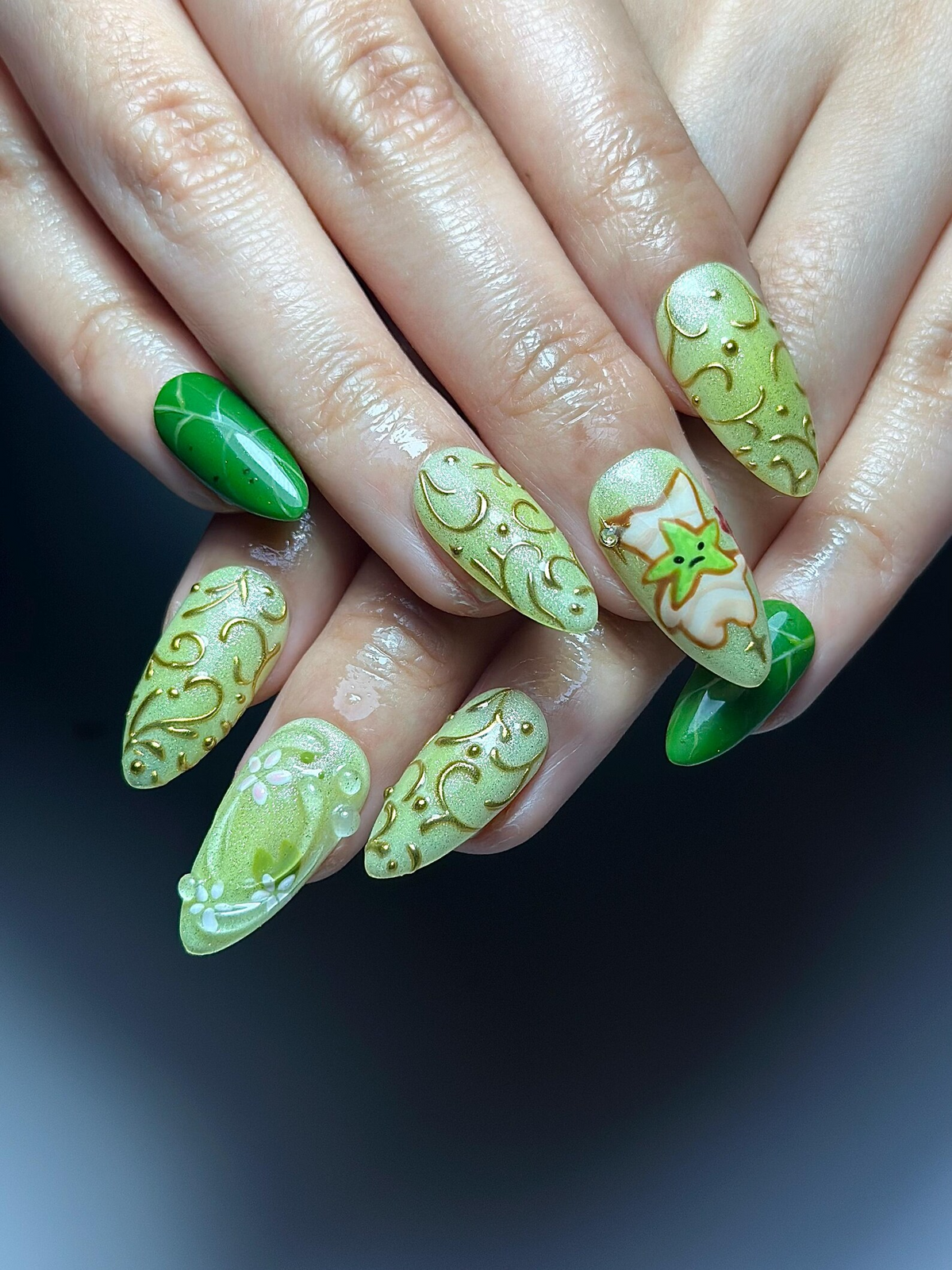 Korok Forest Press On Nails Legend of Zelda Inspired Nails Cute Green Fantasy Nail Art