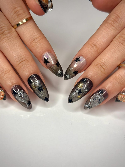 Pumpkin Gothic Press On Nails, Halloween Black & Orange Nails, Handmade Spooky Nail