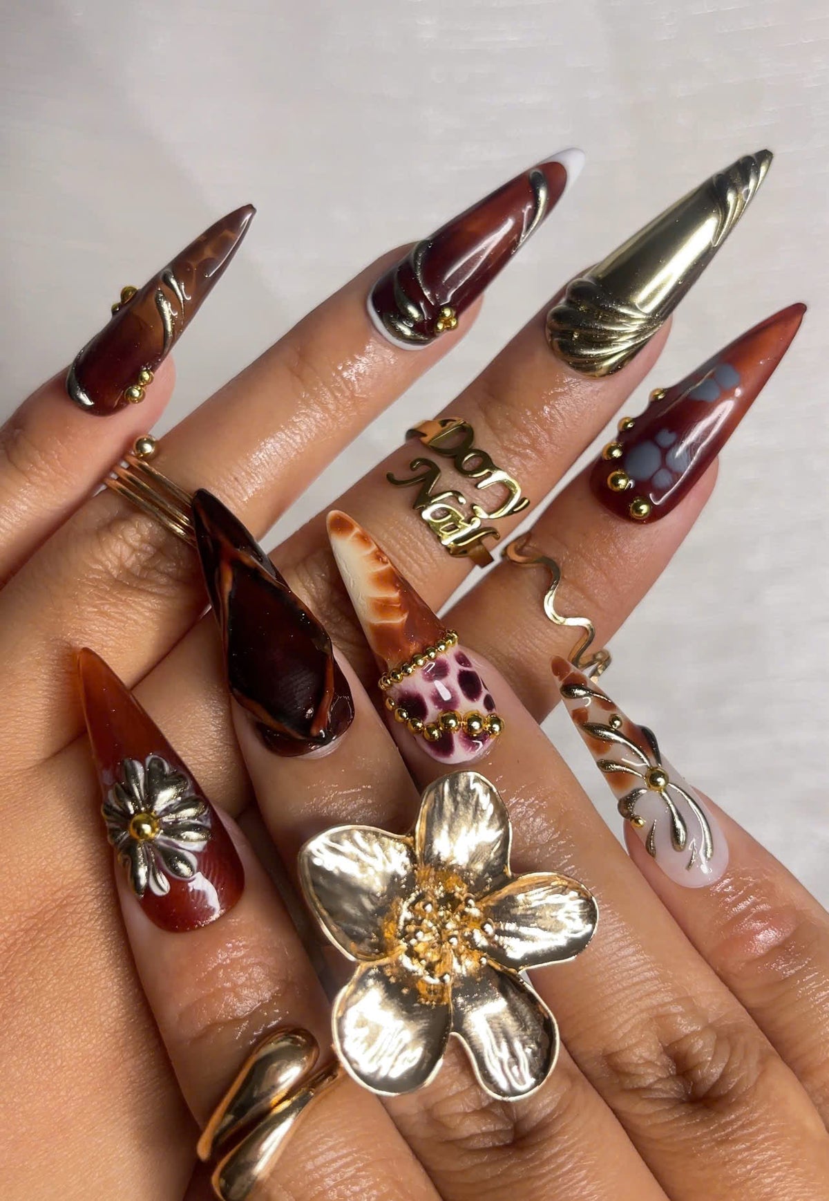 Autumn Luxe Press On Nails, Dark Red & Metallic Gold Nail Art, Handmade Gothic Glam Nails