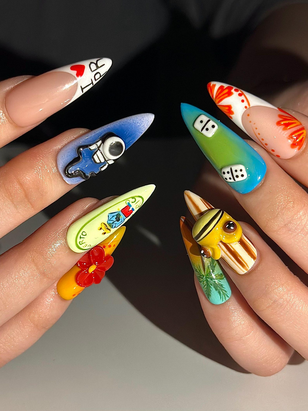 Tropical Vacation Press On Nails 3D Beach Frog Nails Puerto Summer Nail Art Colorful