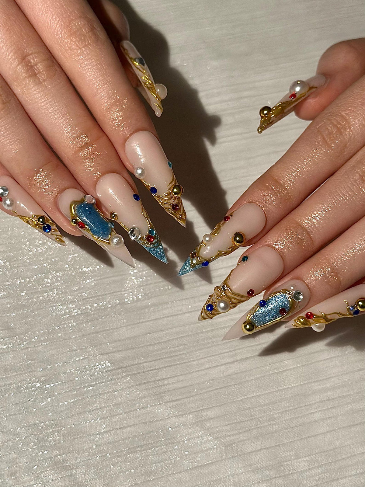 3D Floral Press On Nails Green Leaf Pink Chrome Nails Handmade Flower Nail Art Elegant