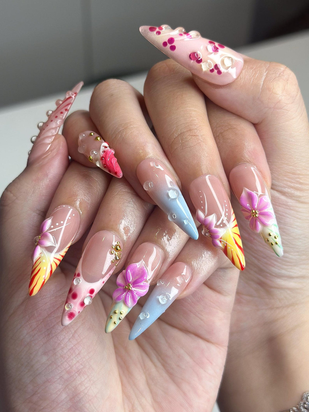 2026 Festival Trend: Hibiscus Tropical Nails, Sunset Glow Pink &Orange Ombre Nails, Flower