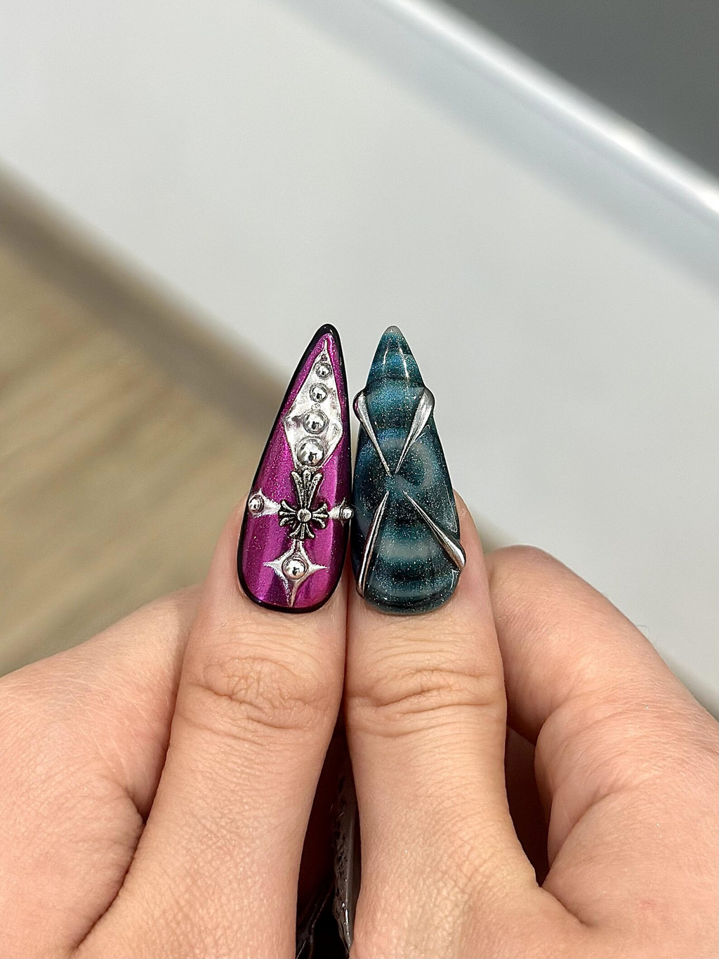 Artistic Gothic Press On Nails Dark Marble Abstract Nails Handmade Stiletto Nail Art