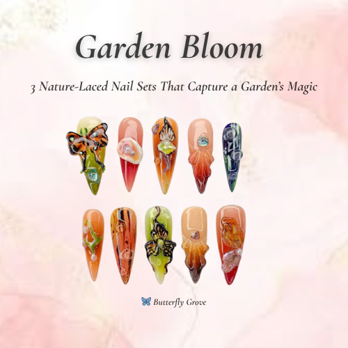 Garden Bloom Nail Bundle 3 Nature-Inspired Press On Sets Velvet, Berry, Butterfly Designs