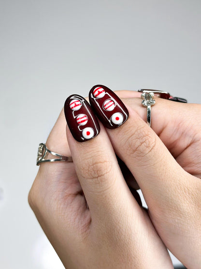 Kpop Inspired Arirang Spirit Nails, 7 Spirit Cupid Voyage Press Ons, Red White Silver 3D