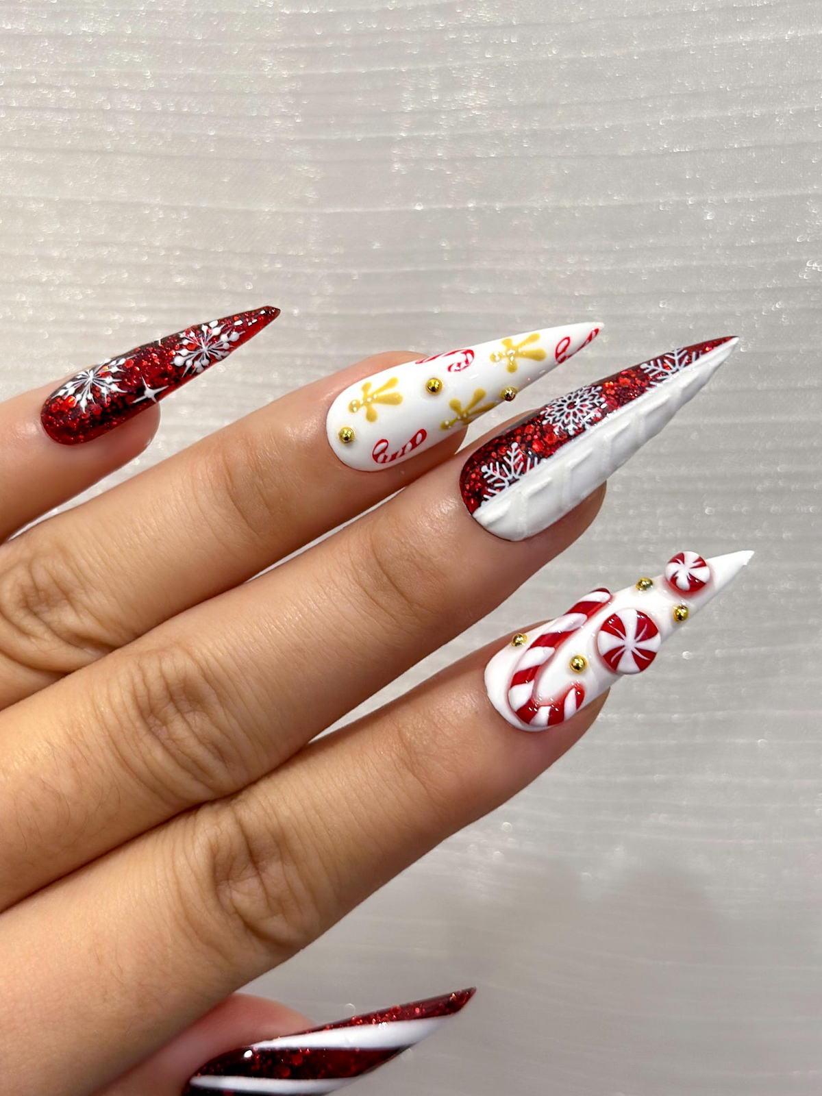 Red Glitter Christmas Press On Nails Nails Candy Cane Christmas Nail Art Holiday Stiletto Nail Art Luxury Festive Press Ons