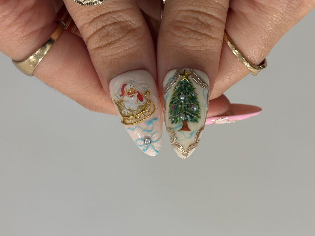 Pink Pastel Christmas Press On Nails Pastel Gingerbread & Candy Cane Nails Pink Christmas Press Ons Cute Festive Design