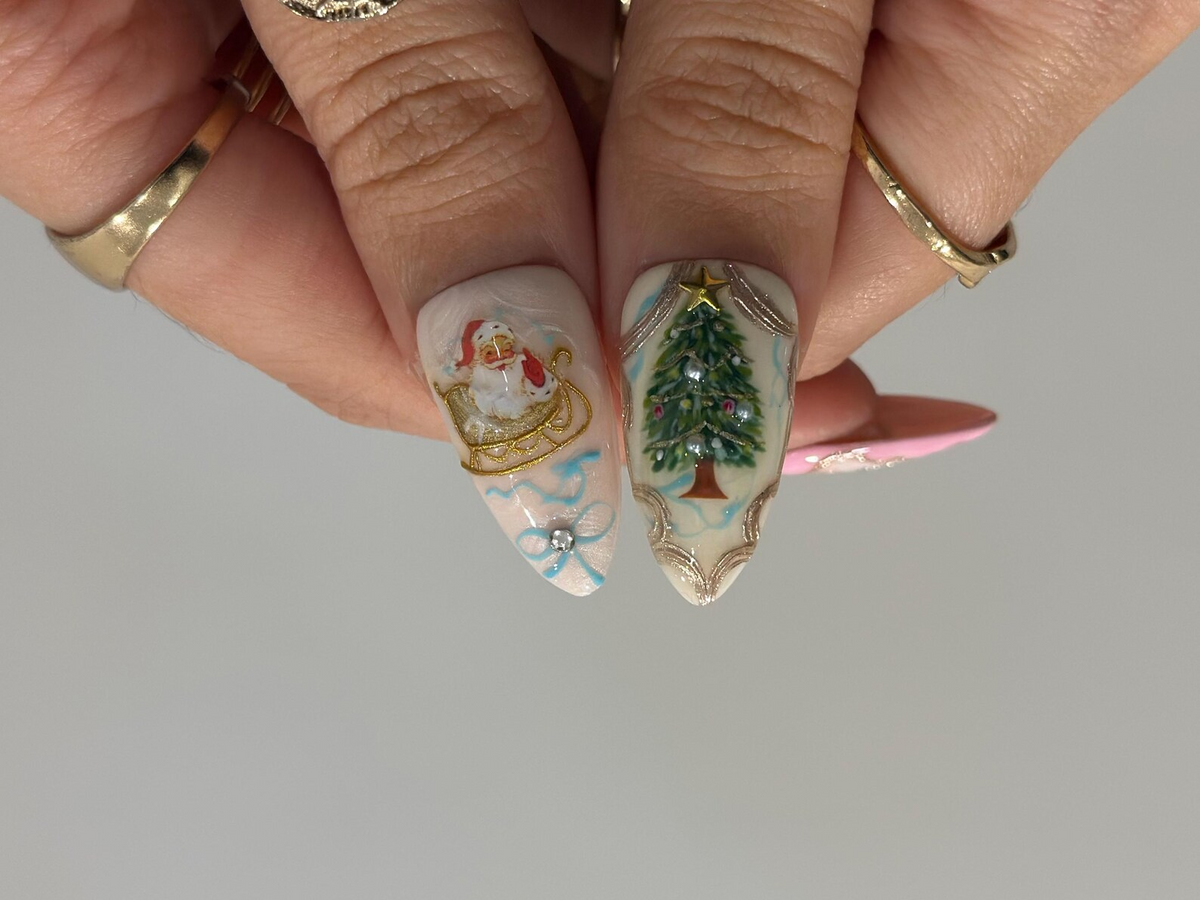 Pink Pastel Christmas Press On Nails Pastel Gingerbread & Candy Cane Nails Pink Christmas Press Ons Cute Festive Design
