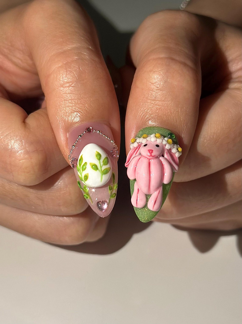 Bunny Garden Press On Nails 3D Easter Rabbit Nails Cute Pastel Floral Nails Kawaii Green