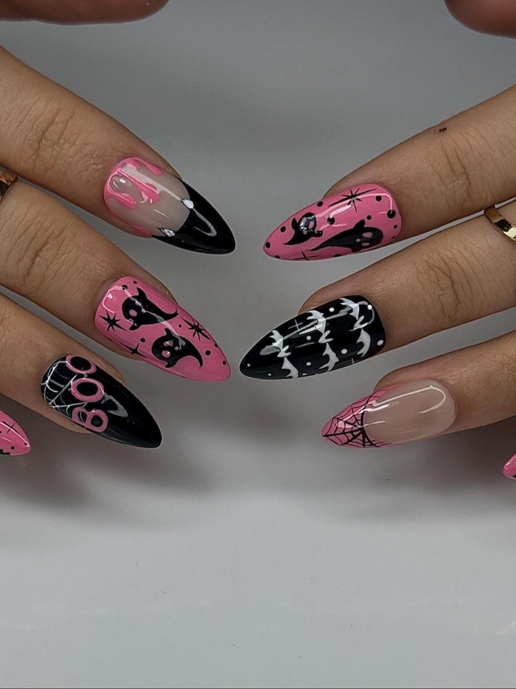Pink Spooky Ghost Press On Nails Cute Halloween Nail Art Black & Pink Spiderweb NailGirly Gothic Press OnsCreepy Cute Nail