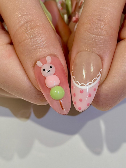 Kawaii Bunny Easter Press On Nails, Pastel Green and Pink Plaid Nails, Colorful Pastel