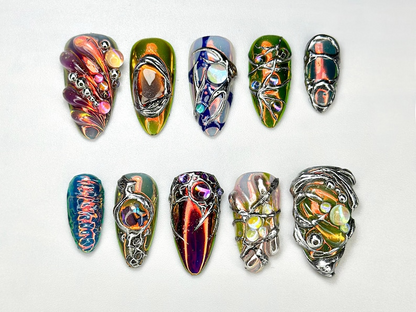 Holographic Chrome 3D Press On Nails OBTRM