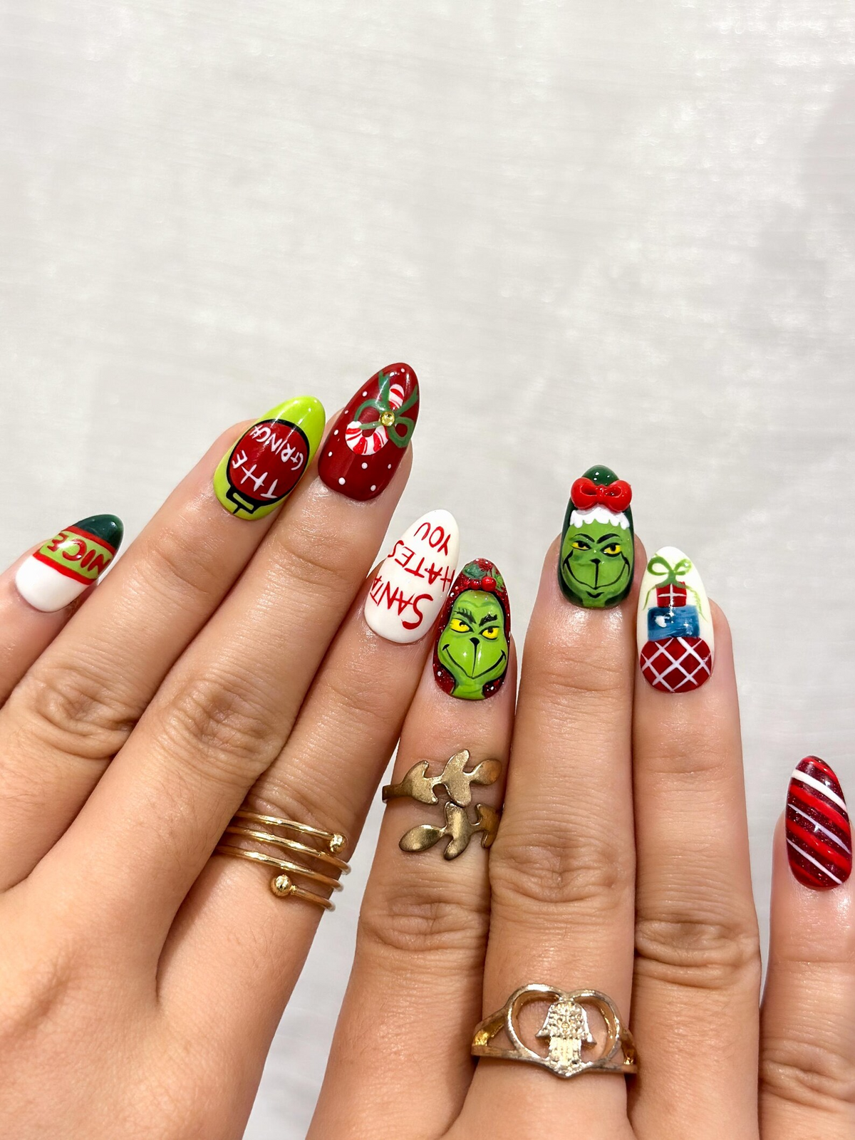Grinch Mischief Press On Nails For Christmas Cute Cartoon Winter Nail Art Funny Holiday