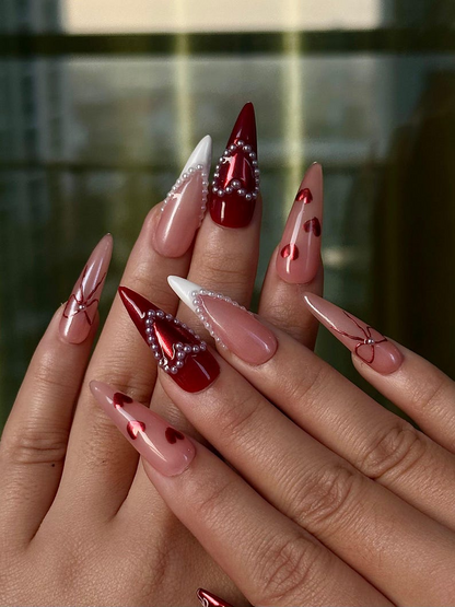 Red Burgundy Valentine Press Ons