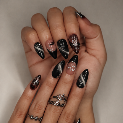 Batwing Black Handmade Reusable Press On Nails