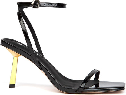 SUIARA Women's Slingback Pumps Stiletto Heel Open Toe Buckle Dress Shoes Black Patent