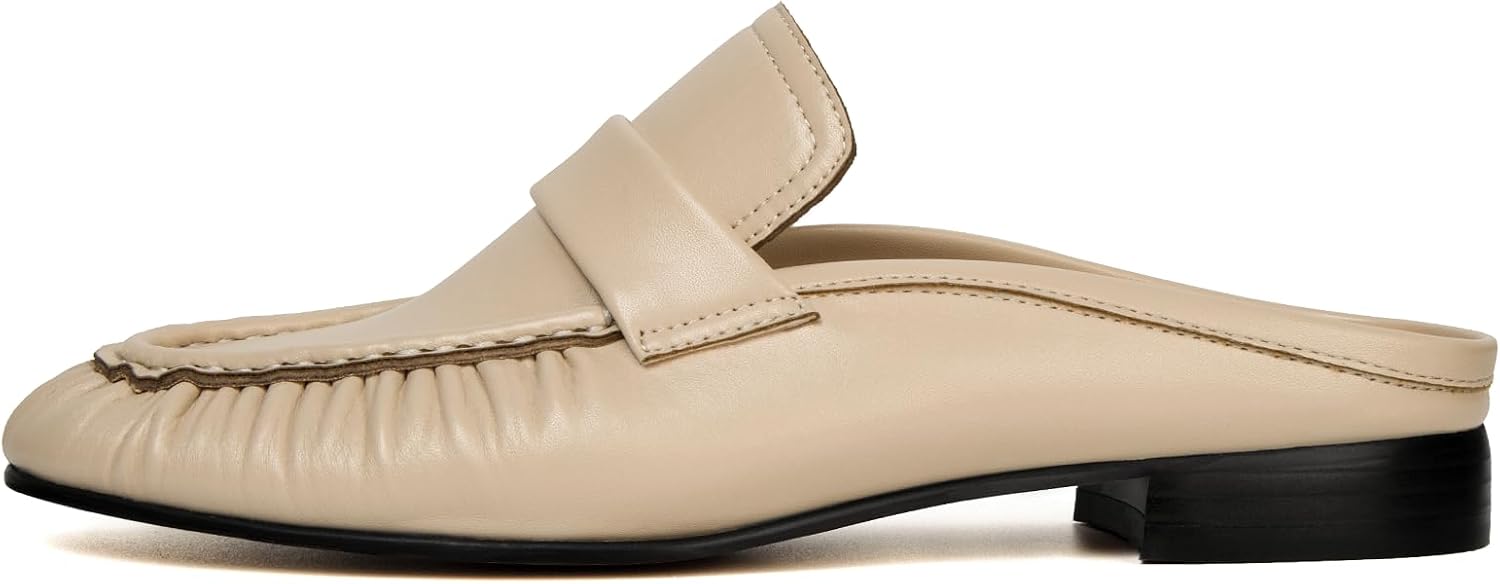 Penny Loafers for Women Chunky Heel Flat Mules Round Toe Slip on Comfortable Loafers Casual Slides Shoes