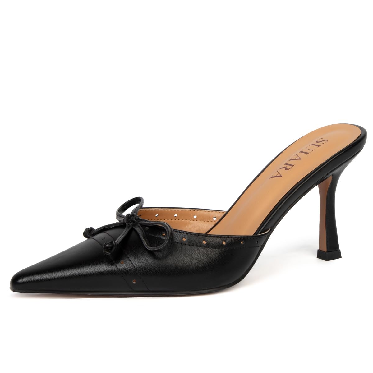 Kitten Heels for Women Closed Toe Heels Vintage Heeled Mules Sexy Pointy Studded Slip on Stiletto Dressy Pumps