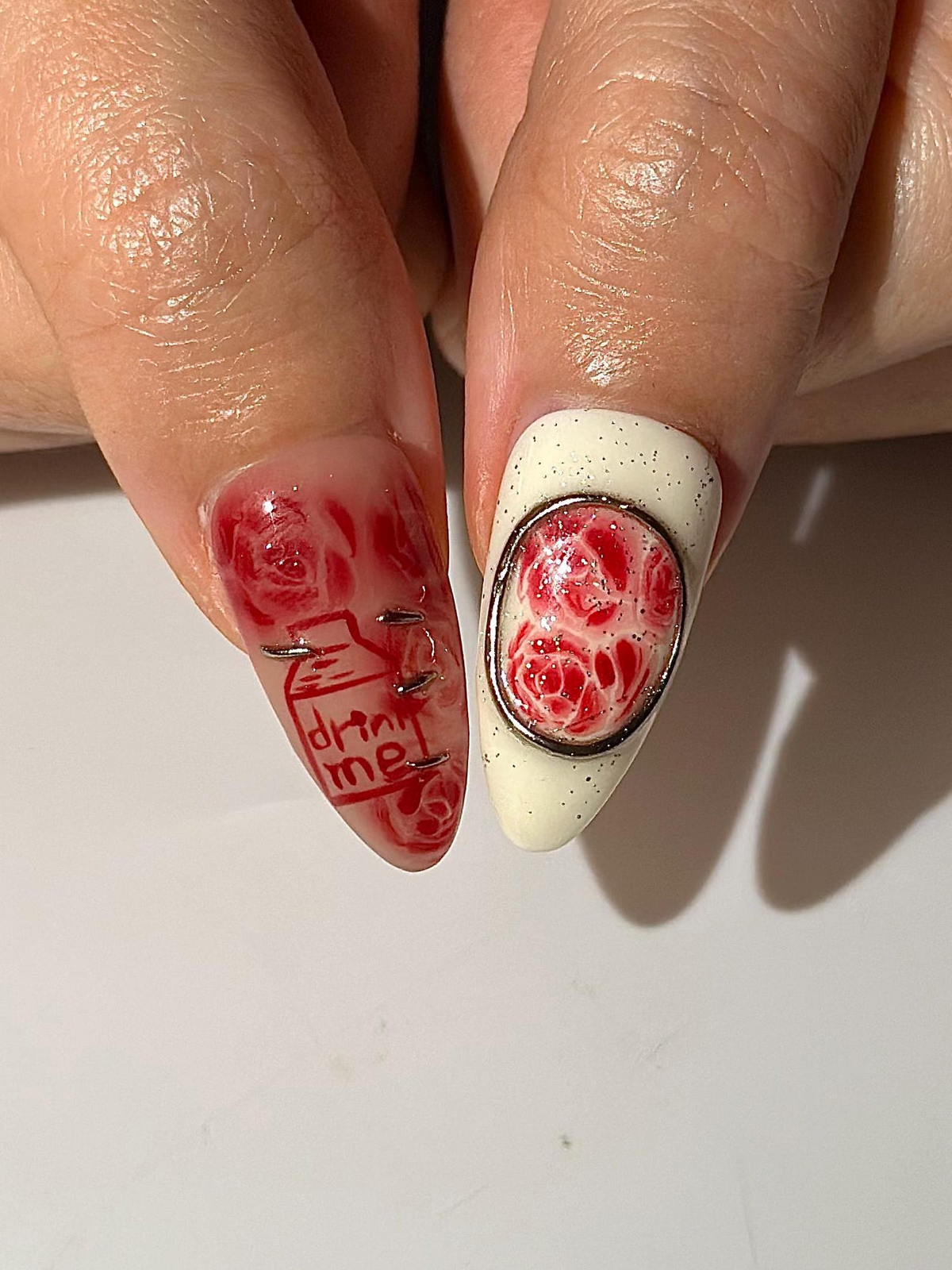 Alice Wonderland Easter Press On Nails Playing Card Heart Nails Red White Nails Fantasy