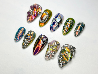 Holographic Chrome 3D Press On Nails OBTRM