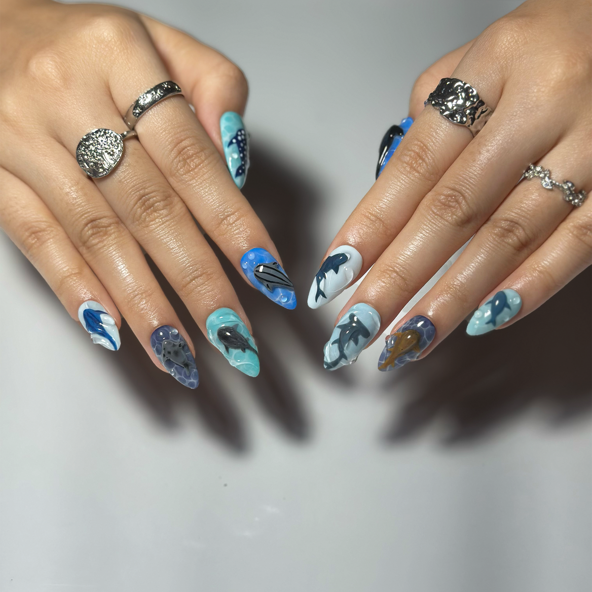 Handmade Shark Press On Nails, 3D Great White Shark Nails, Hammerhead Whale Shark, Shark