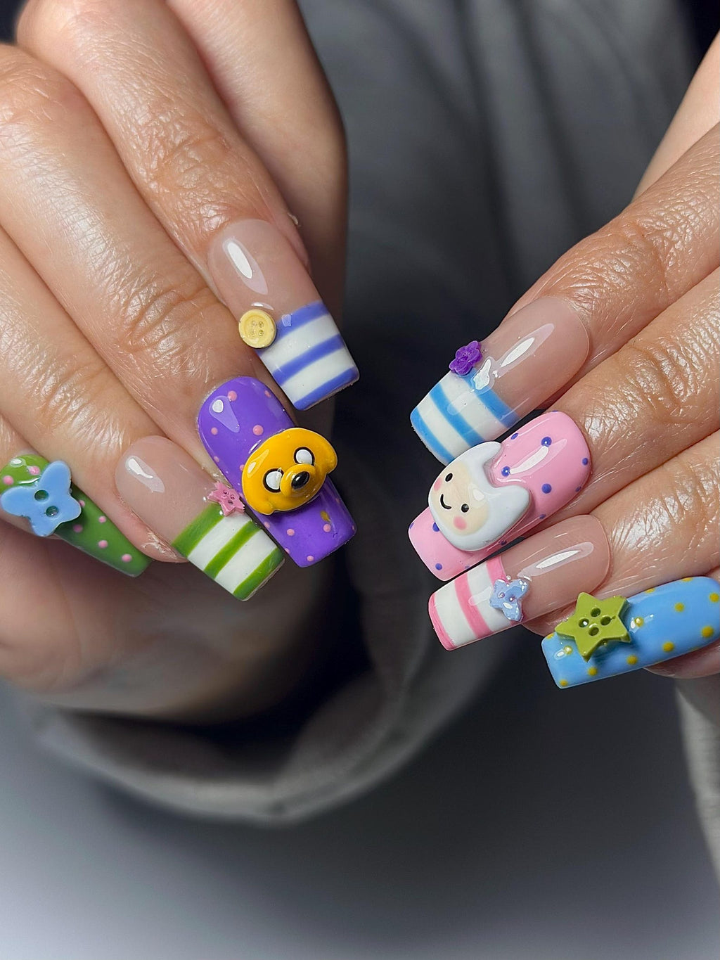 Adventure Time Press On Nails Finn & Jake Cartoon Nails Cute Kawaii Character Nail Art