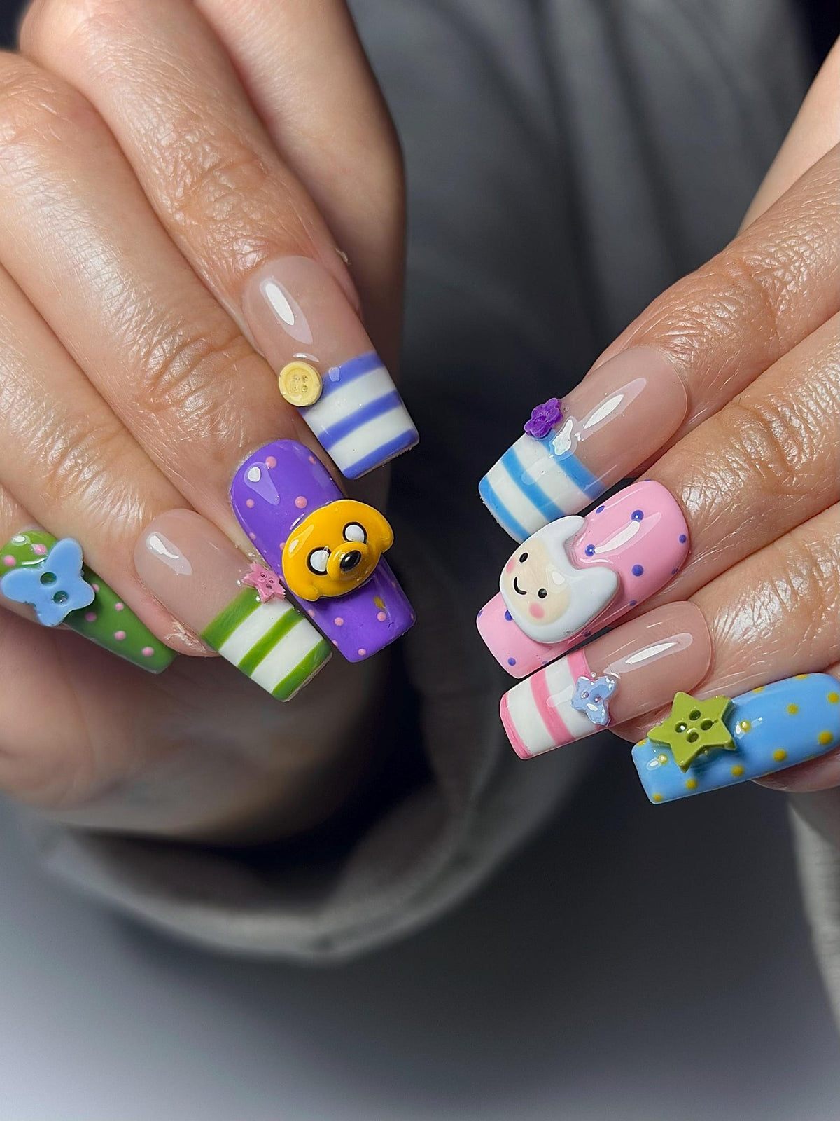 Adventure Time Press On Nails Finn & Jake Cartoon Nails Cute Kawaii Character Nail Art