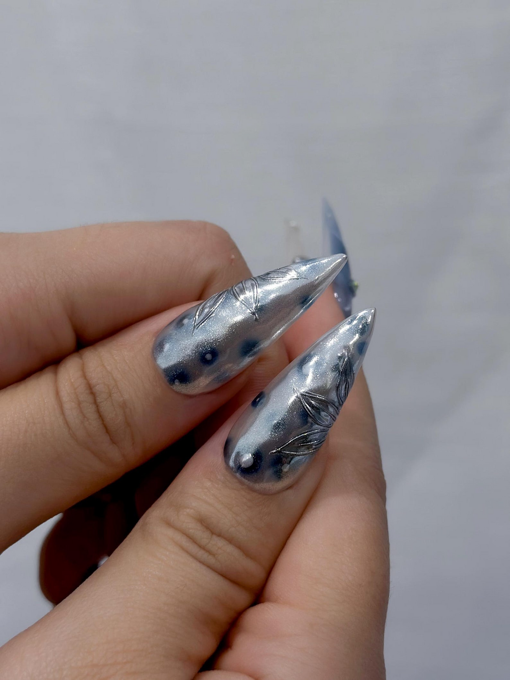 Blue Marble Blossom Press On Nails for Spring Blue Handmade Nude & Sapphire Nails with