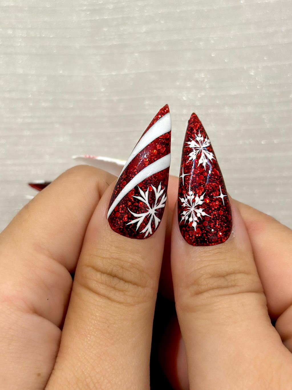 Red Glitter Christmas Press On Nails Nails Candy Cane Christmas Nail Art Holiday Stiletto Nail Art Luxury Festive Press Ons