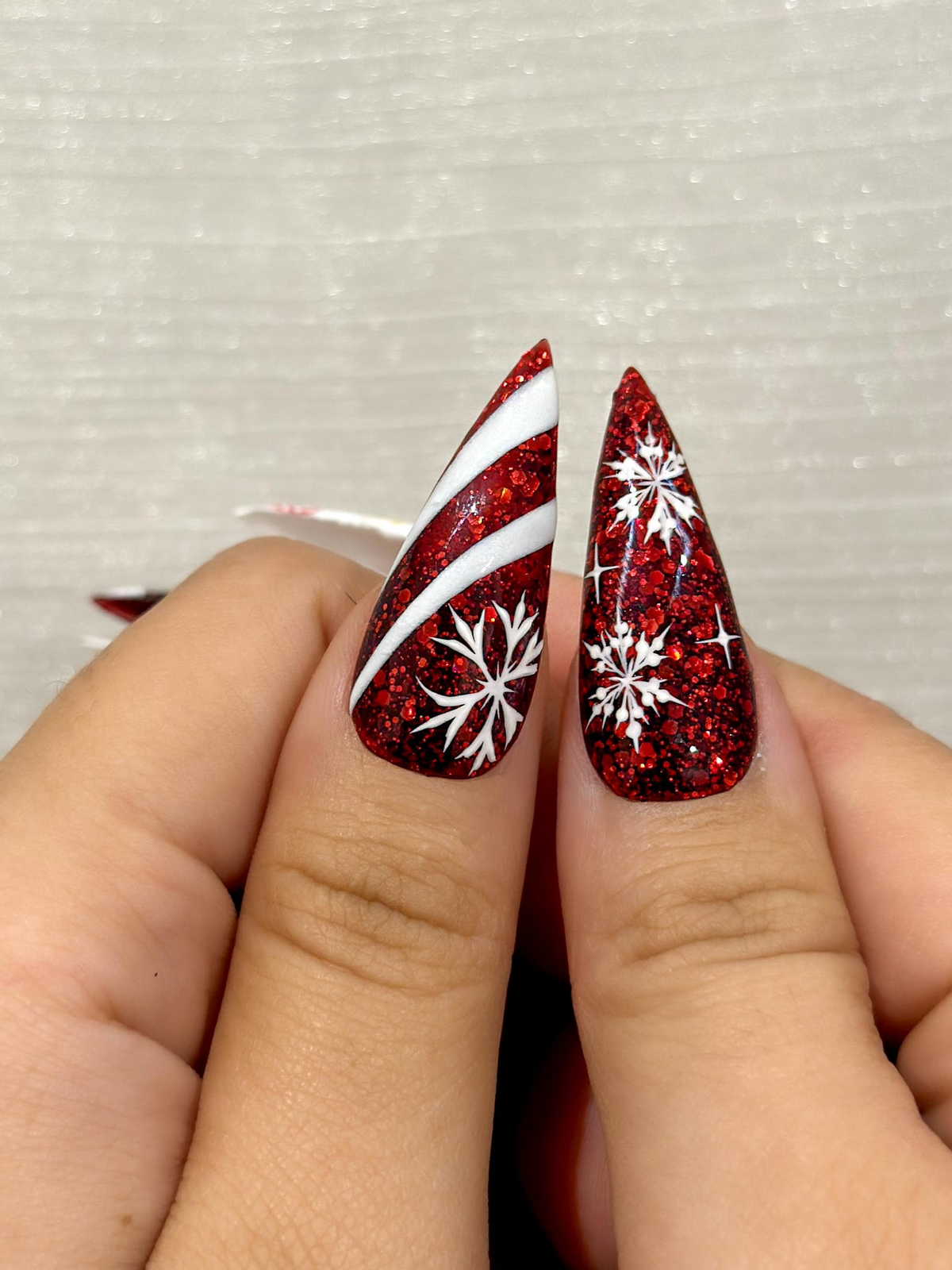 Red Glitter Christmas Press On Nails Nails Candy Cane Christmas Nail Art Holiday Stiletto Nail Art Luxury Festive Press Ons