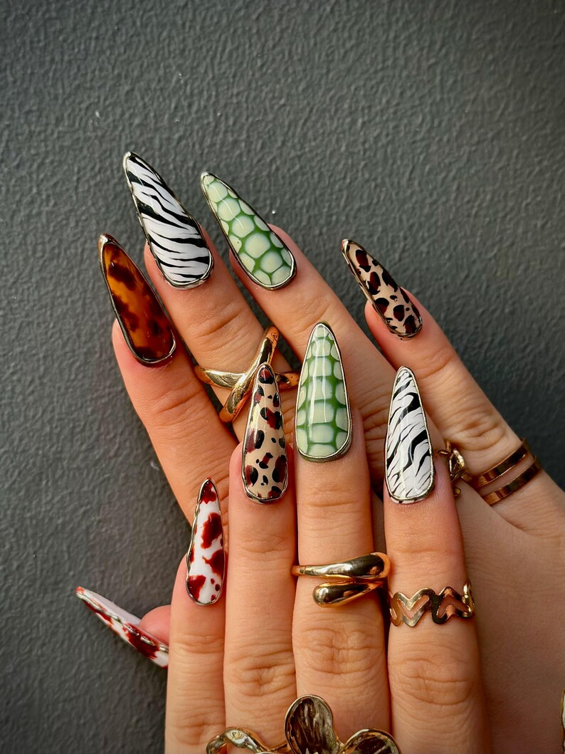 Luxe Leopard Press On Nails Zebra, Leopard & Croc Nail Art Handmade Safari-Inspired Press Ons Mixed Animal Print Nails