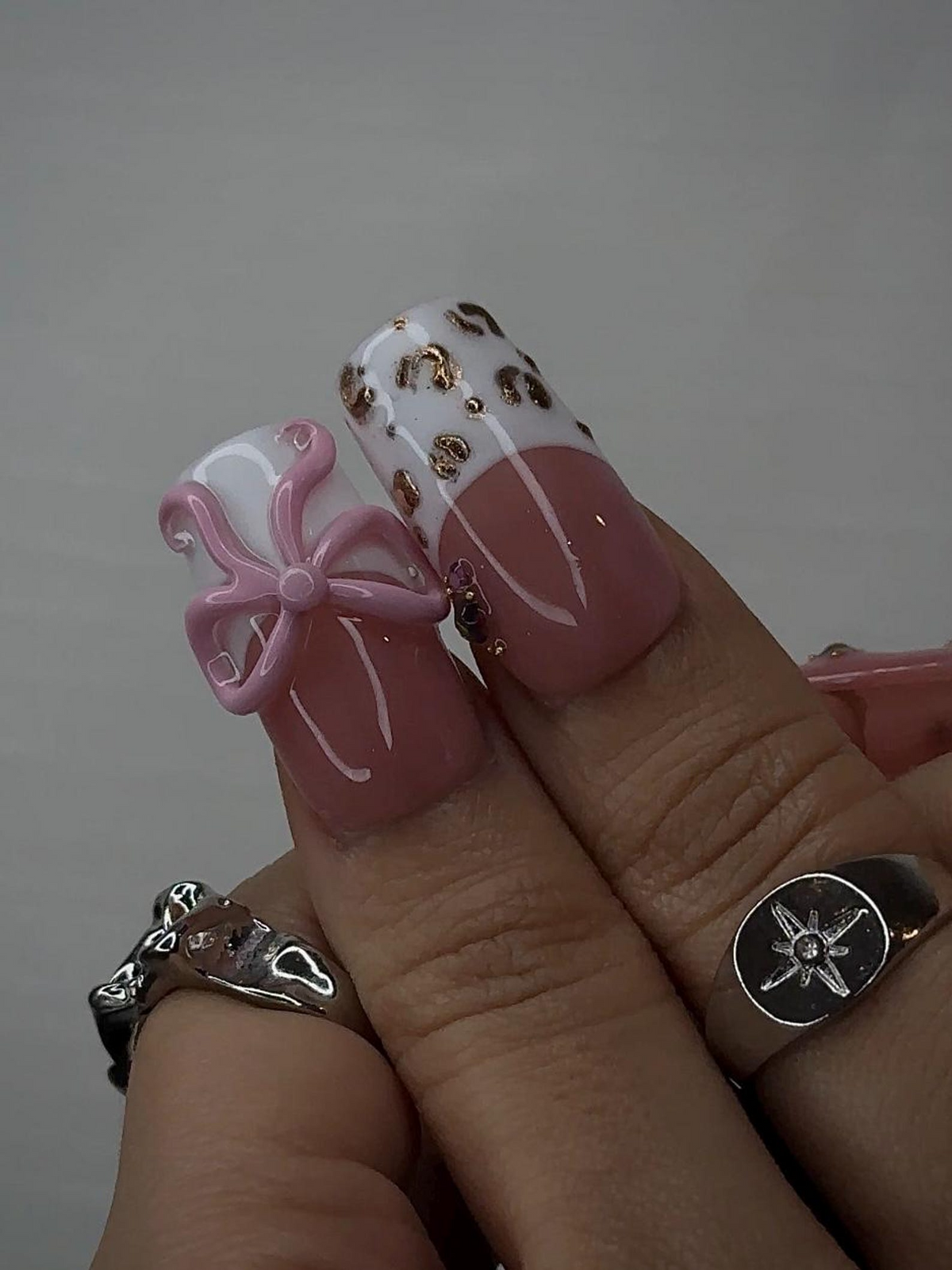 Blush Pink Leopard Press On Nails for Luxury Nail Lovers Nude Pink Nails with 3D Bow