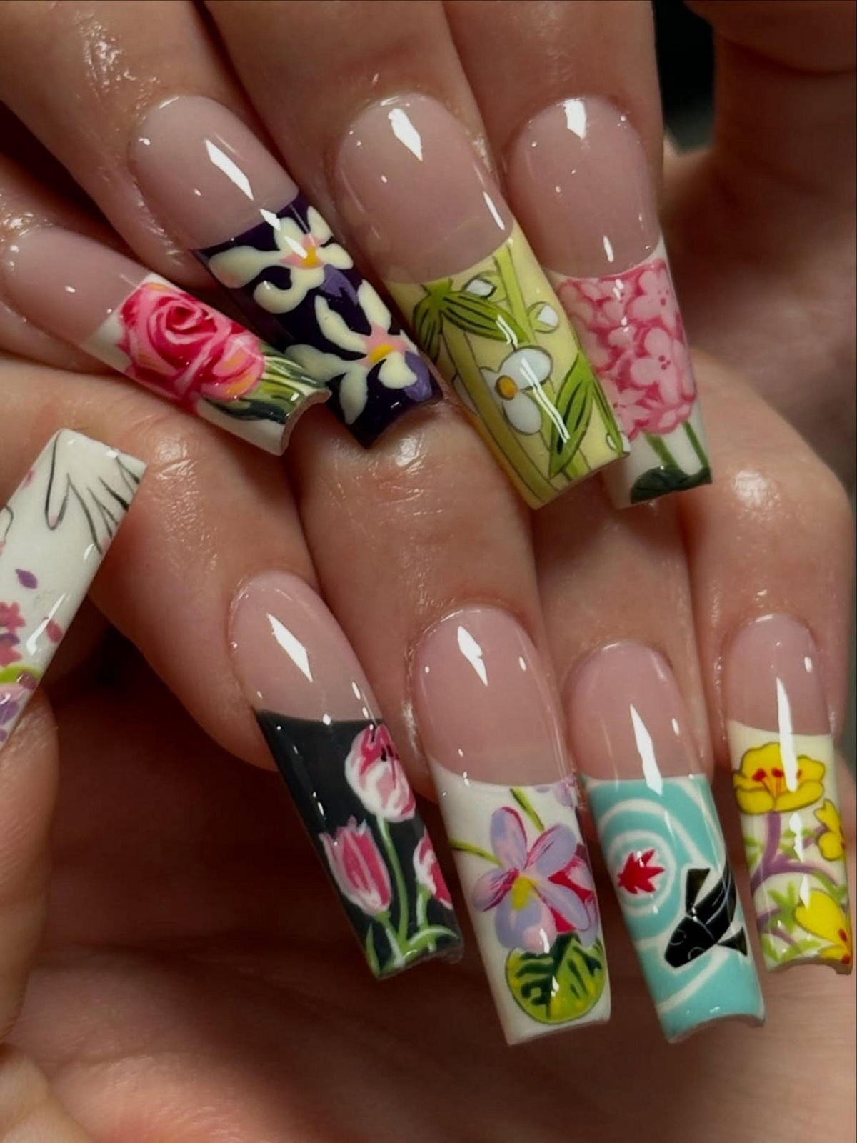 Handmade Vintage Botanical Press On Nails, Japanese Floral Garden Fake Nails, Unique Retro