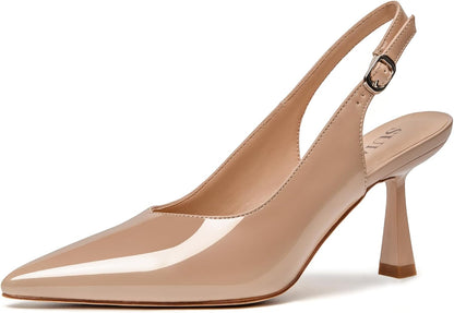 SUIARA Women's Slingback Wedding Heels Lace Mesh Kitten Heel Pointed Toe Pearl Pumps