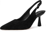 Slingback Wedding Heels for Women Bridal Lace Mesh Kitten Heel Closed Pointed Toe Pearl Pumps Shoes