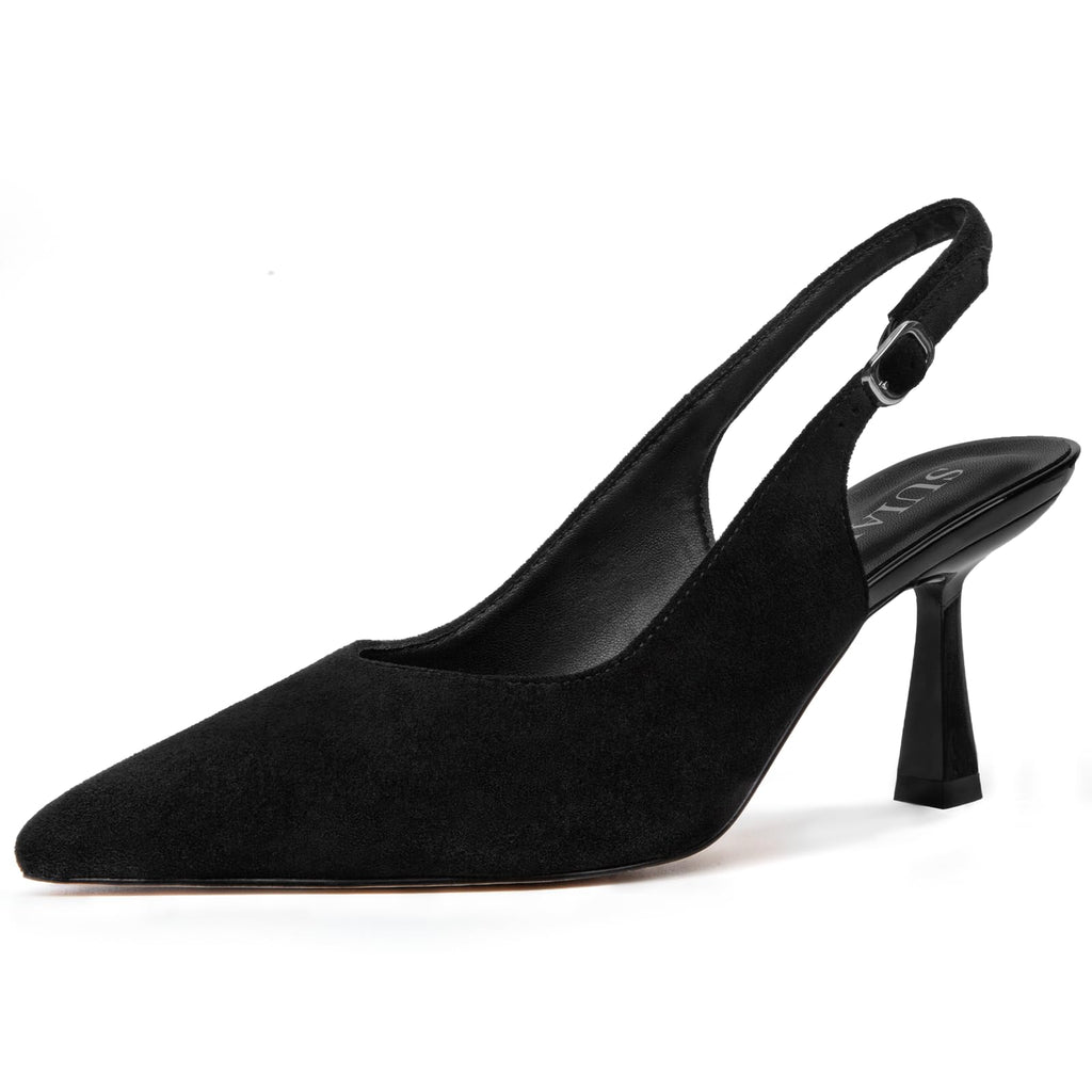 Slingback Wedding Heels for Women Bridal Lace Mesh Kitten Heel Closed Pointed Toe Pearl Pumps Shoes