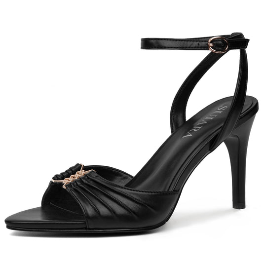 SUIARA Women's Stiletto Heel Sandals Pointed Toe Ankle Strap Buckle Pumps