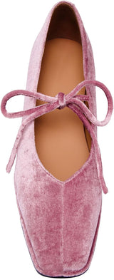 Lace up Ballet Flats Women Square Toe Mary Jane Flats Bow Slip On Comfortable Ballerina Shoes
