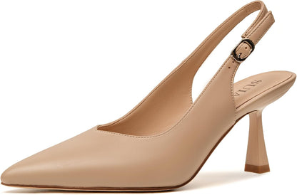 SUIARA Women's Slingback Wedding Heels Lace Mesh Kitten Heel Pointed Toe Pearl Pumps