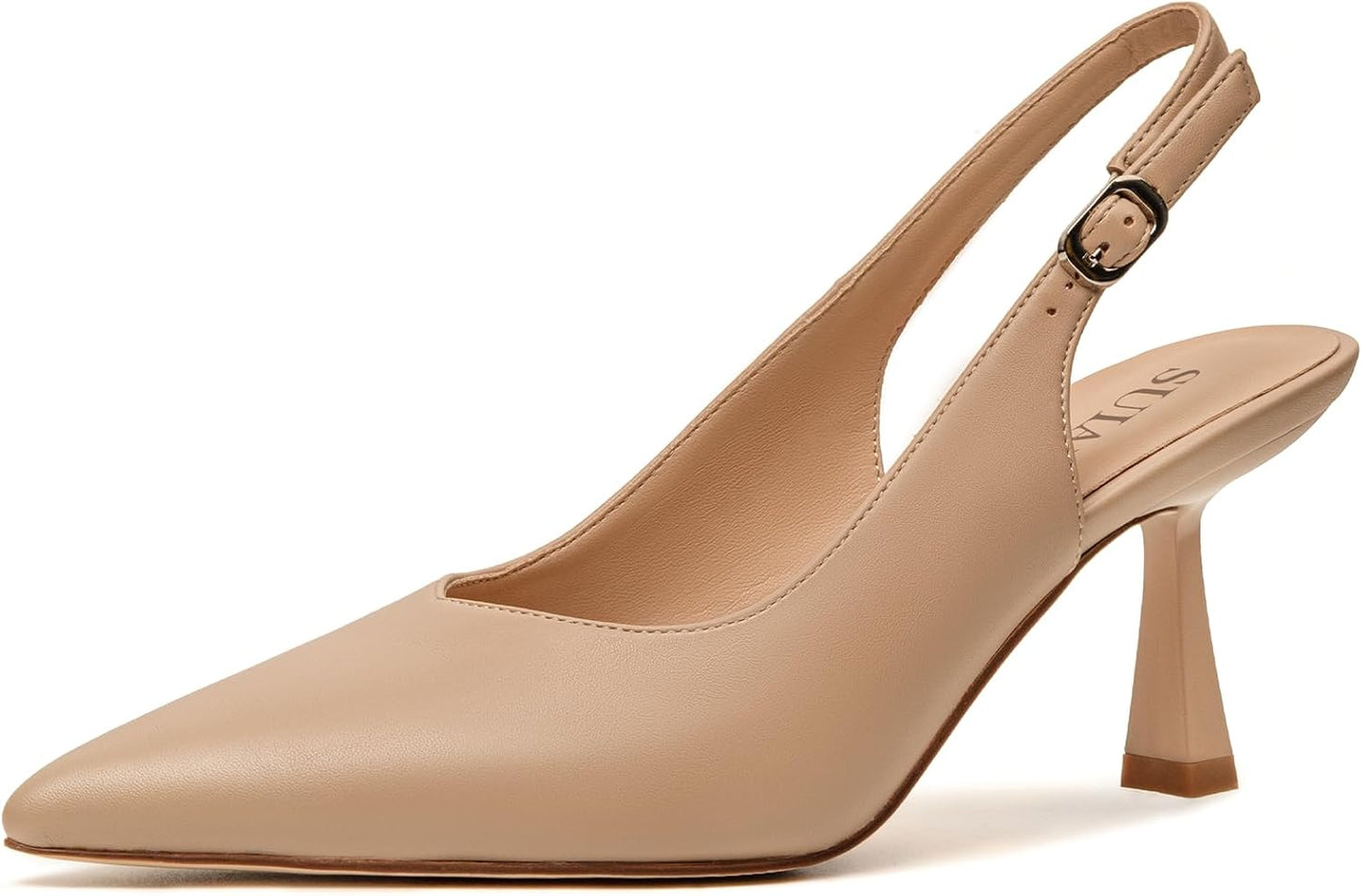 SUIARA Women's Slingback Wedding Heels Lace Mesh Kitten Heel Pointed Toe Pearl Pumps