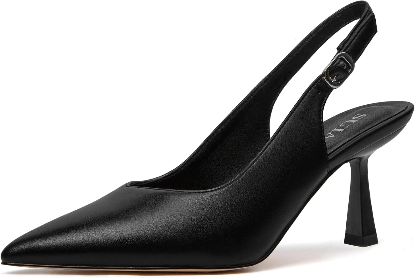 SUIARA Women's Slingback Wedding Heels Lace Mesh Kitten Heel Pointed Toe Pearl Pumps