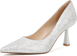 Slingback Wedding Heels for Women Bridal Lace Mesh Kitten Heel Closed Pointed Toe Pearl Pumps Shoes