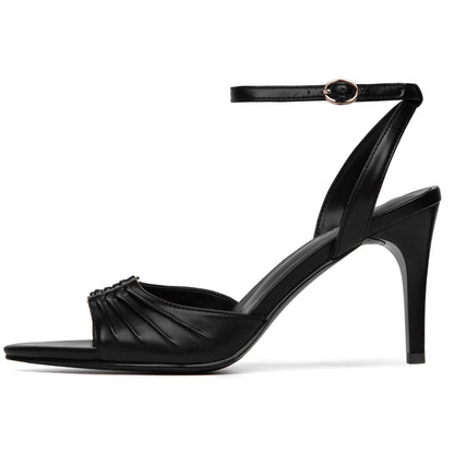 SUIARA Women's Stiletto Heel Sandals Pointed Toe Ankle Strap Buckle Pumps