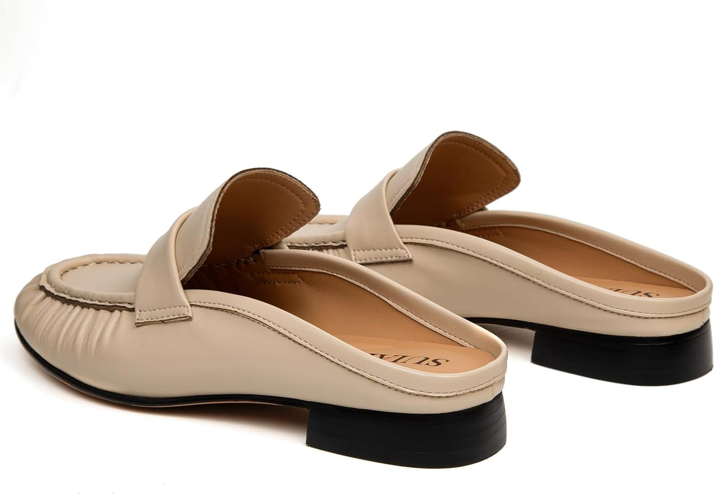 Penny Loafers for Women Chunky Heel Flat Mules Round Toe Slip on Comfortable Loafers Casual Slides Shoes