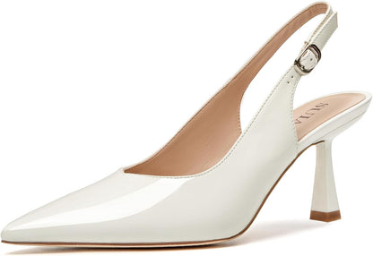 SUIARA Women's Slingback Wedding Heels Lace Mesh Kitten Heel Pointed Toe Pearl Pumps