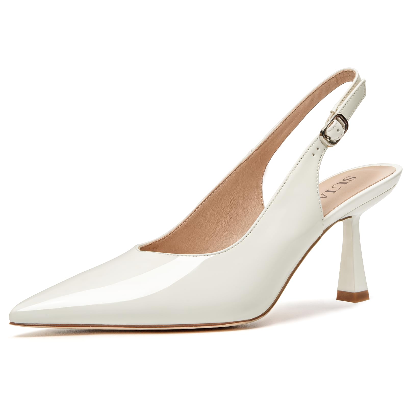 Slingback Wedding Heels for Women Bridal Lace Mesh Kitten Heel Closed Pointed Toe Pearl Pumps Shoes