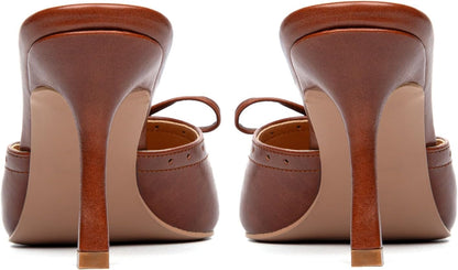 Kitten Heels for Women Closed Toe Heels Vintage Heeled Mules Sexy Pointy Studded Slip on Stiletto Dressy Pumps