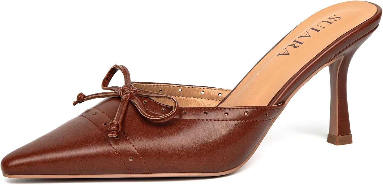 Kitten Heels for Women Closed Toe Heels Vintage Heeled Mules Sexy Pointy Studded Slip on Stiletto Dressy Pumps