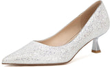Slingback Wedding Heels for Women Bridal Lace Mesh Kitten Heel Closed Pointed Toe Pearl Pumps Shoes