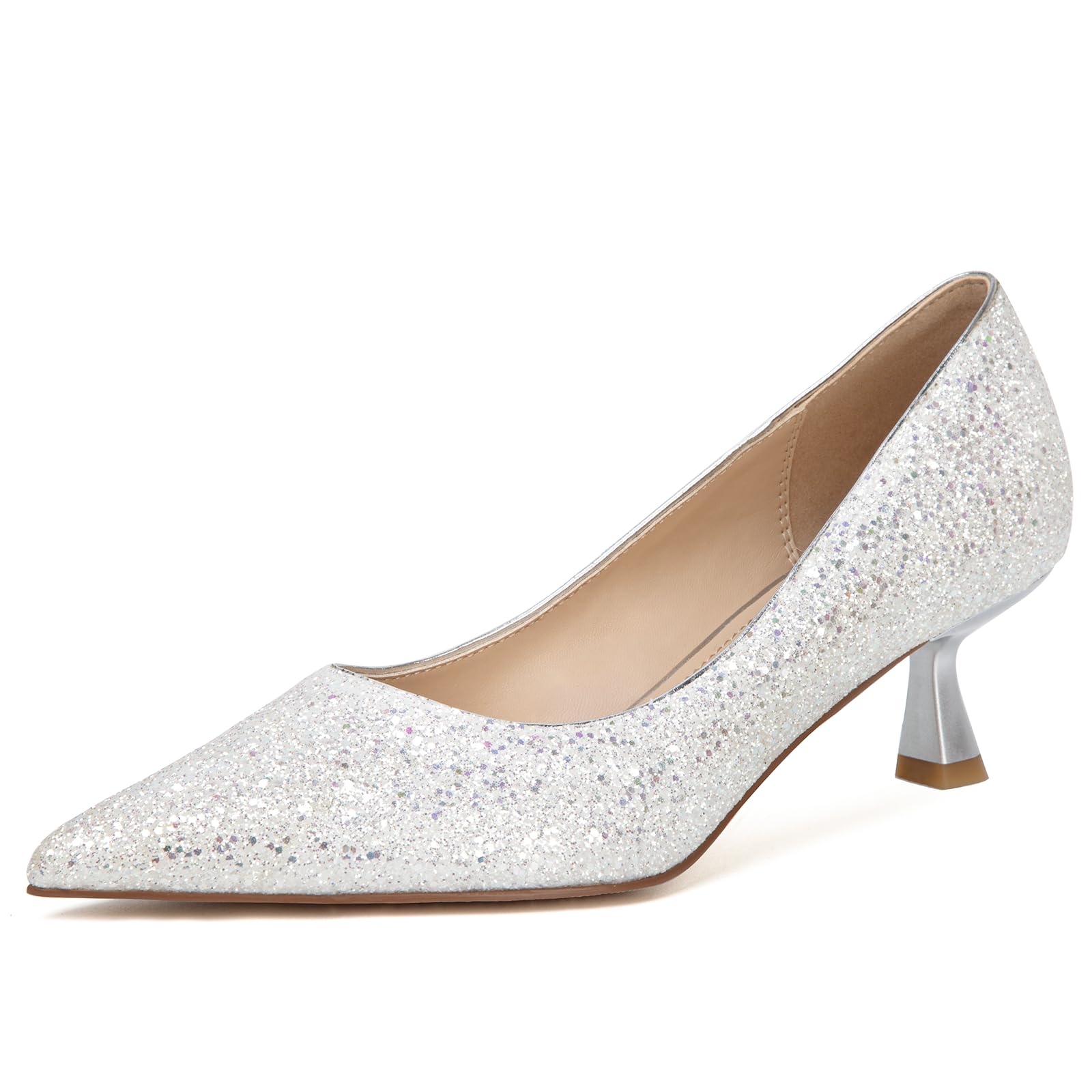Slingback Wedding Heels for Women Bridal Lace Mesh Kitten Heel Closed Pointed Toe Pearl Pumps Shoes